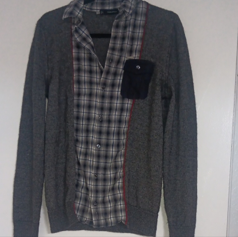DSQUARED2 Gray Cardigan with Plaid Detail